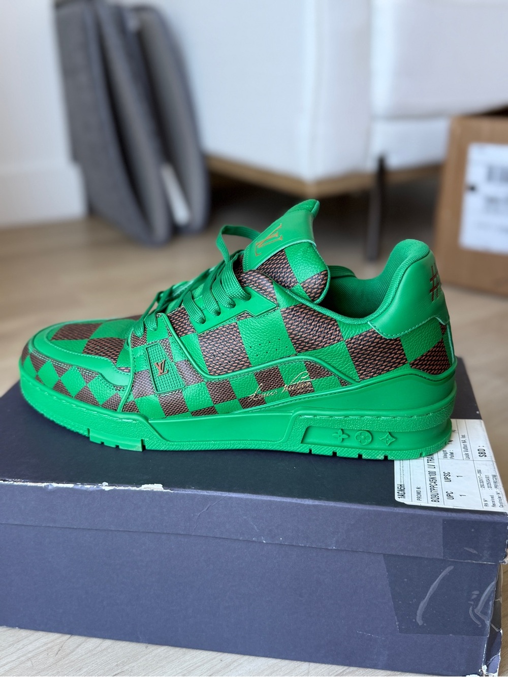 Louis Vuitton Green and Brown Checkerboard Low-Top Sneaker